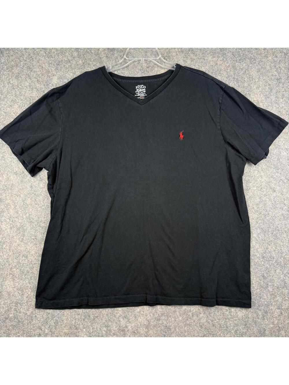 Polo Ralph Lauren V Neck Short Sleeve T Shirt Black Red Embroidered 2XL 581